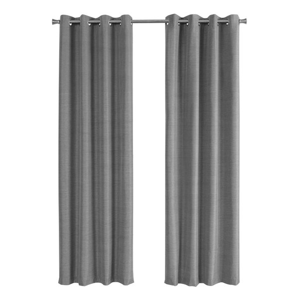 Monarch Specialties Curtain Panel, 2pcs Set, 54"W X 84"L, Grommet, Bedroom, Kitchen, Thermal Insulation, Grey I 9841